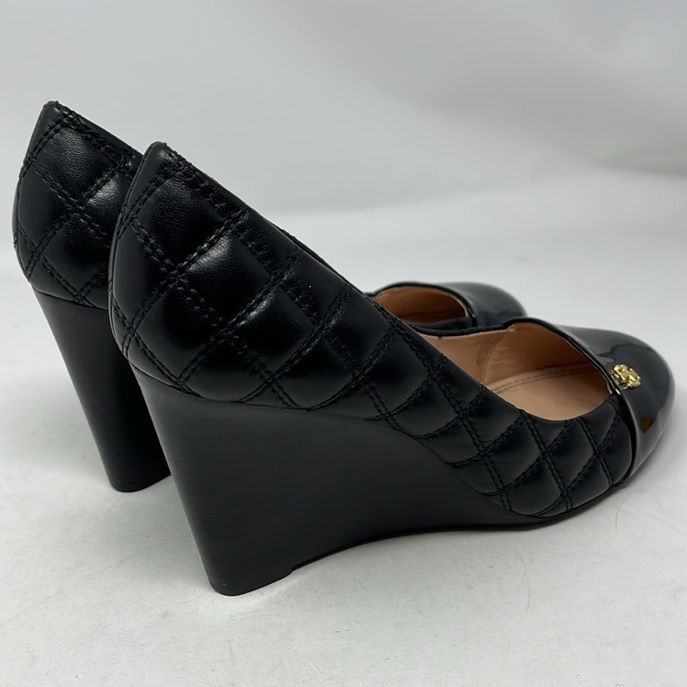 Tory Burch Black Quilted Leather Wedge Pumps - Picture 8 of 16